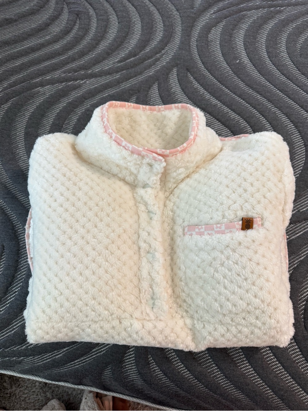 Simply Southern Cream Sherpa Pullover with Pink Trim